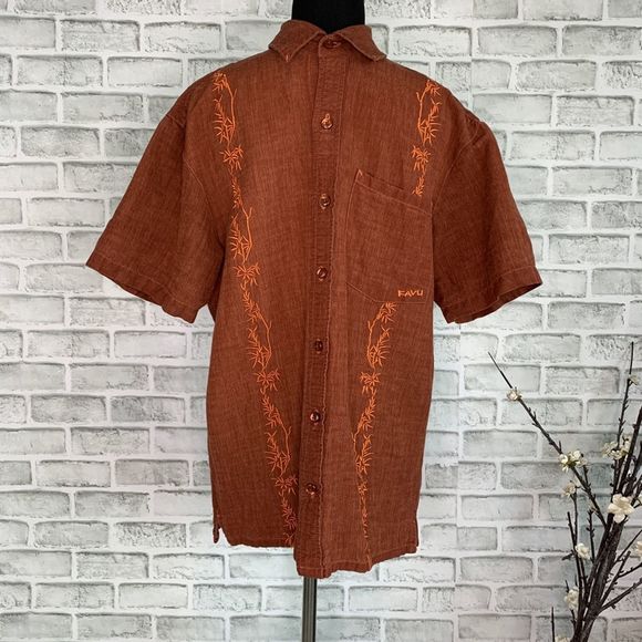 Kavu Floral Embroidered Short Sleeve Shirt Bamboo
